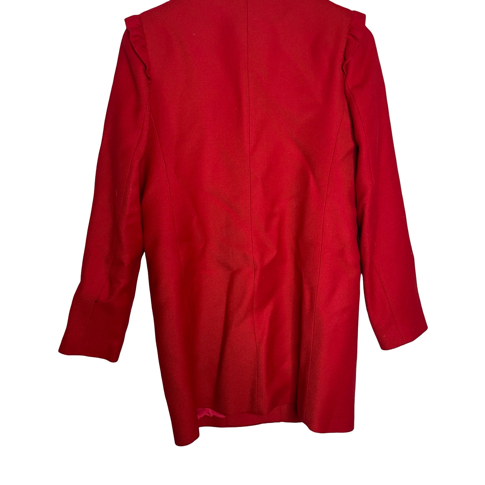 Claudie Pierlot Red Collarless Full Zip Coat Jacket Ruffle Shoulder 38 Us 6 — image 4 of 8